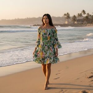 True Destination Tropical Floral Mini Dress Vacation Resort Beach